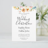 Oranje Roze Waterverf Wildflowers Wedding Kaart (Staand voorkant)