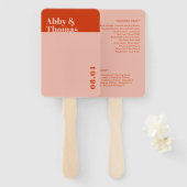 Oranje roze weddenschapsprogramma met een minimal handwaaier (Voorkant en achterkant)