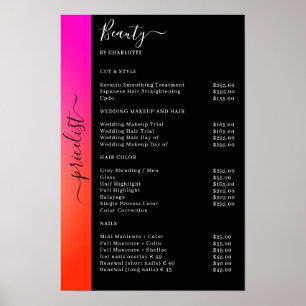 Oranje, Roze & Zwarte Prijzenlijst Salon Poster