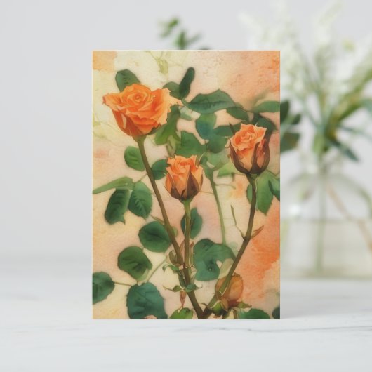 Oranje Rozen Art Kaart Verjaardag of iets dergelij (Staand voorkant)