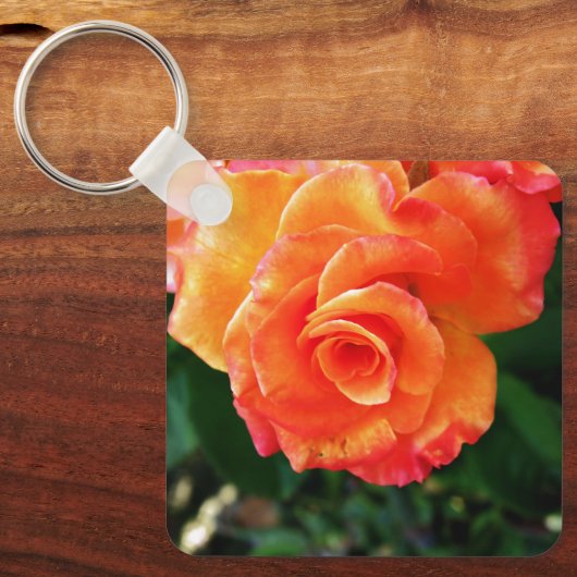 Oranje rozen bloem sleutelhanger (Voorkant)