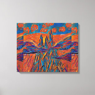 Oranje Rozen in de hemel boven bergen en wolken Canvas Afdruk