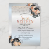 Oranje Rozen String Lights Silver Sweet 16 Kaart (Voorkant / Achterkant)