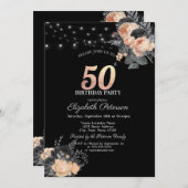 Oranje Rozen String Lights Zwart 50e Verjaardag Kaart (Voorkant / Achterkant)