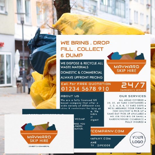 Oranje Rubbish Skip Design, Skip/Dumpster Company Flyer