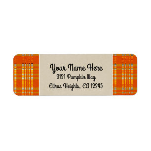 Oranje ruitjes & bruine Kraft landelijke monogram Etiket