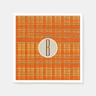 Oranje ruitjes & bruine Kraft landelijke monogram Servetten