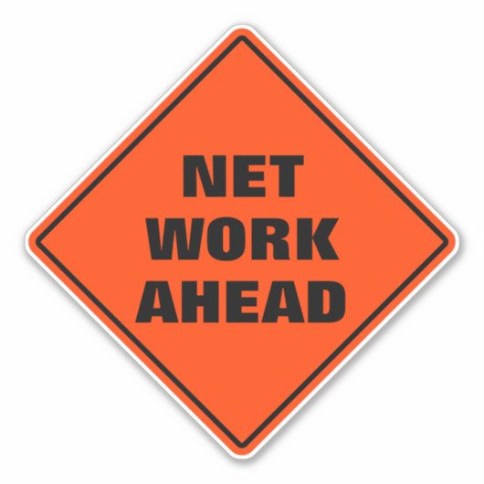 Oranje ruitvormig waarschuwingsbord netwerk voorui sticker (Voorkant)