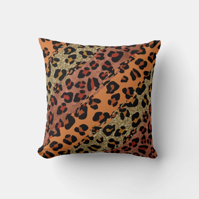 *~* Oranje Rust Glitter Leopard Animal Patroon Kussen (Voorkant)