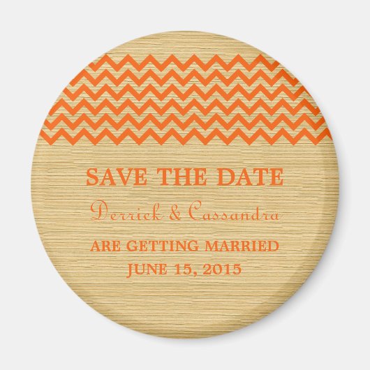 Oranje Rustic Chevron Save the Date Magnet Magneet (Voorkant)