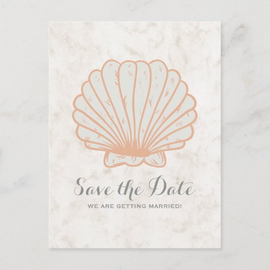 Oranje Rustic Seashell sparen het Briefkaart van d (Voorkant)