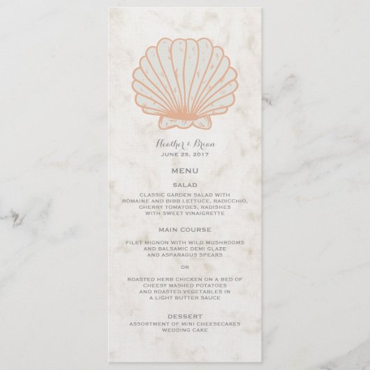Oranje Rustic Seashell Wedding Menu (Voorkant)