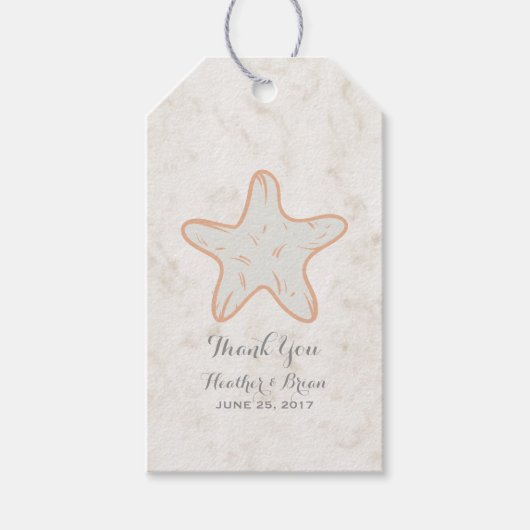 Oranje Rustic Starfish Wedding Cadeaulabel (Voorkant)