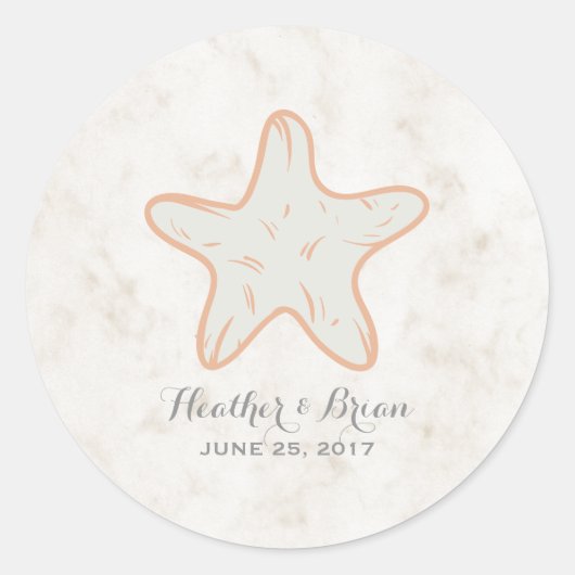 Oranje Rustic Starfish Wedding Ronde Sticker (Voorkant)