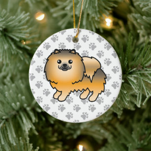 Oranje Sable Pomeranian Cute Cartoon Dog & Paws Keramisch Ornament