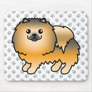 Oranje Sable Pomeranian Cute Cartoon Dog & Paws Muismat