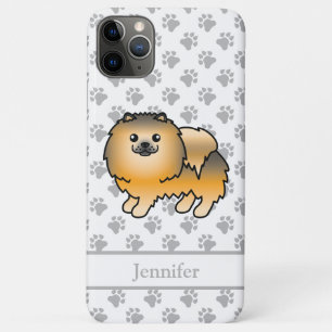 Oranje Sable Pomeranian Lieve Cartoon Hond & Naam iPhone 11 Pro Max Hoesje