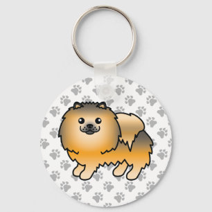 Oranje Sable Pomeranian Lieve Cartoon Hond & Pootj Sleutelhanger