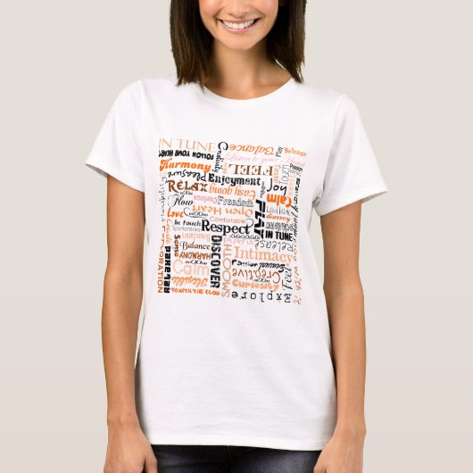 Oranje Sacral Chakra Positieve bevingen T-shirt (Voorkant)