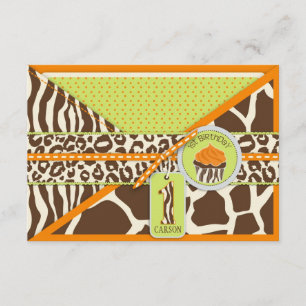 Oranje Safari & Cupcake First Birthday Enclosure Informatiekaartje