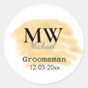 Oranje Sage Green Groomsman Naam toevoegen Letter  Ronde Sticker