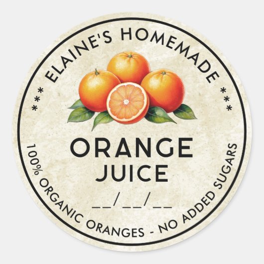  oranje sapingrediënten inbliklabel ronde sticker (Voorkant)