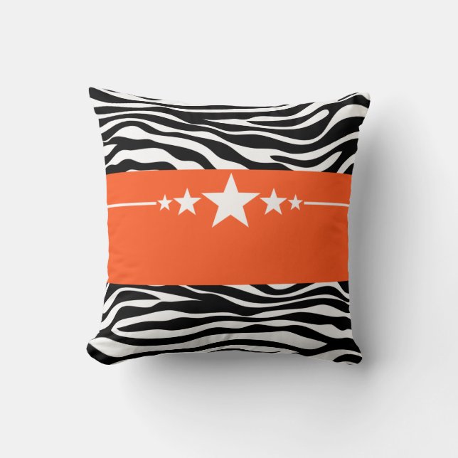 Oranje Sassy Star Zebra Pillow Kussen (Voorkant)