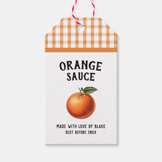 Oranje saus Preserve Label geruit patroon Cadeaulabel (Voorkant)