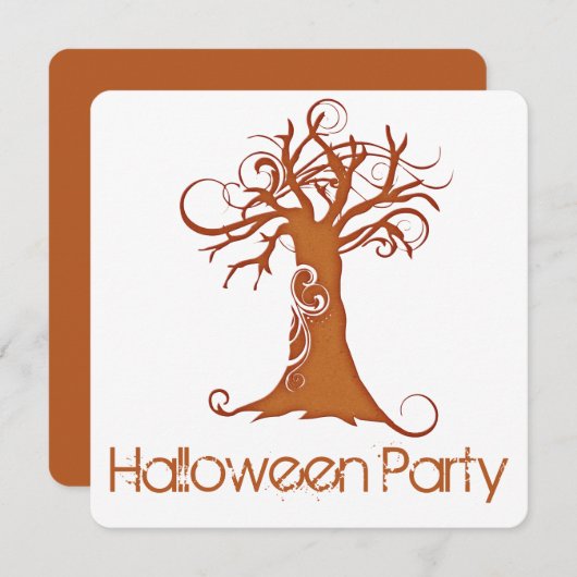 Oranje Scary Halloween Tree Party Invitation 1 Kaart (Voorkant / Achterkant)