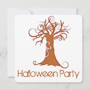 Oranje Scary Halloween Tree Party Invitation 1 Kaart
