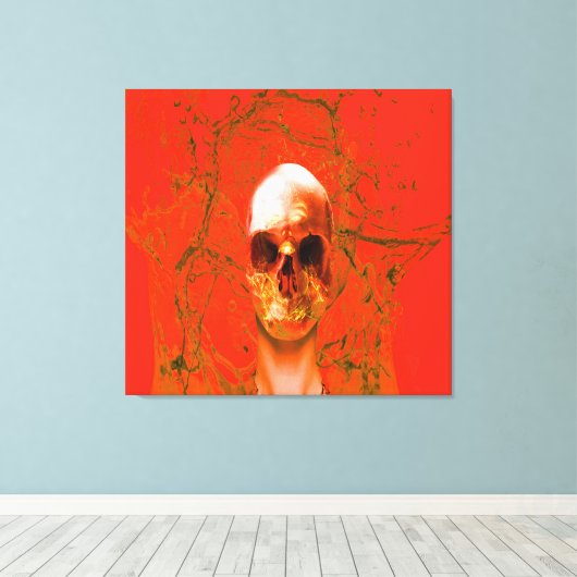 Oranje schedel in water canvas afdruk (Insitu (Houten vloer))