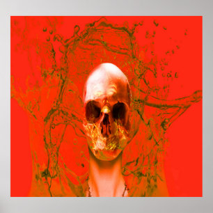 Oranje Schedel in Water Poster