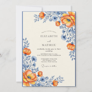 Oranje Schilderachtige Wilde Bloemen Bruiloft Kaart
