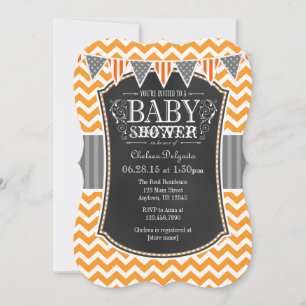 Oranje schoolbord Chevron Baby shower Uitnodigen Kaart