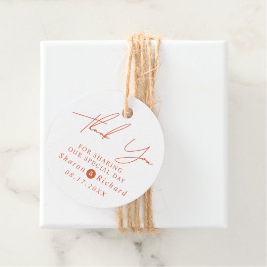 Oranje script kalligrafie Dank U val bruiloft Bedankjes Labels (In situ)