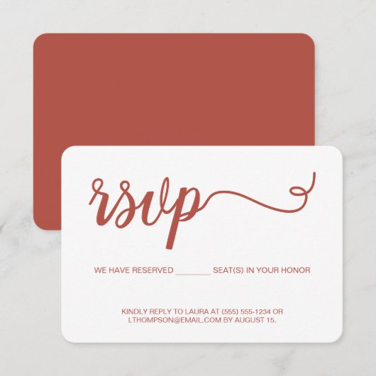 Oranje Script RSVP zonder gereserveerde stoel te m Kaartje (Voorkant / Achterkant)
