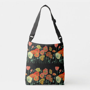 Oranje Shabby floral Poppy Bag Black Poppies Crossbody Tas