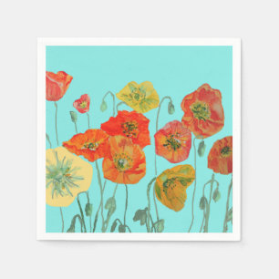Oranje Shabby Poppy Decor Serviette Napkins Aqua. Servet