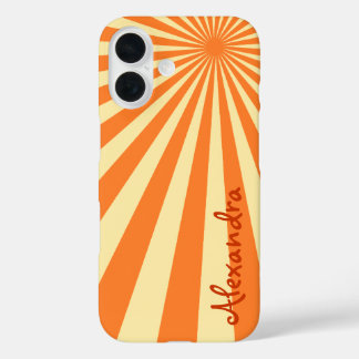Oranje Sherbet Sunburst "Voeg Jouw naam toe" iPhone 16 Hoesje