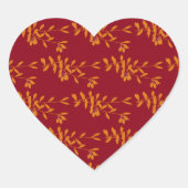 Oranje silhouetbladeren op rood hart sticker (Voorkant)