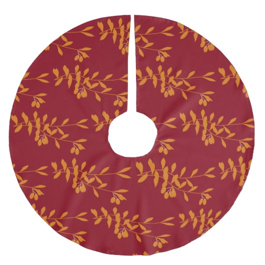 Oranje silhouetbladeren op rood kerstboom rok (Voorkant)