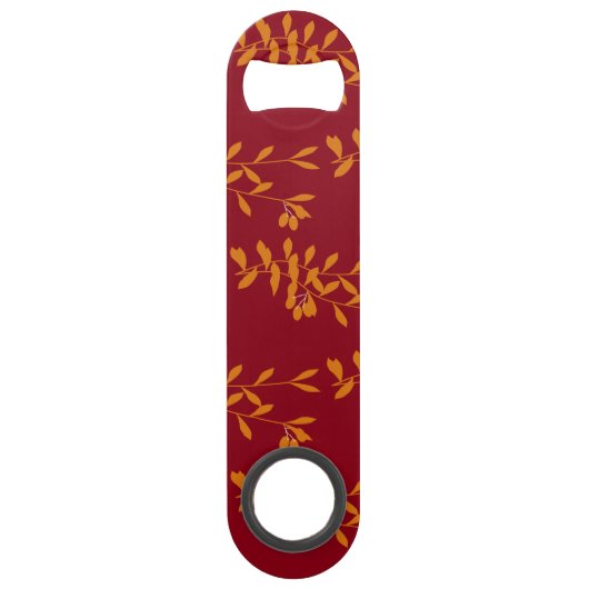 Oranje silhouetbladeren op rood speed flessenopener (Voorkant)