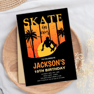 Oranje skateboard Birthday-uitnodigingen Kaart
