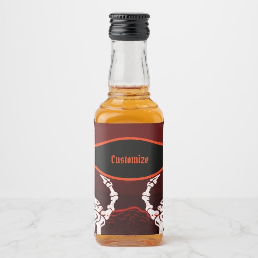 Oranje Skelethanden Likeurfles Etiket (Voorkant)