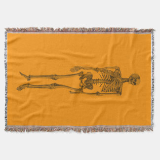 Oranje skeletschedel deken