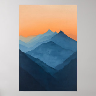  Oranje Sky Mountain Landschapsschilderkunst Poster