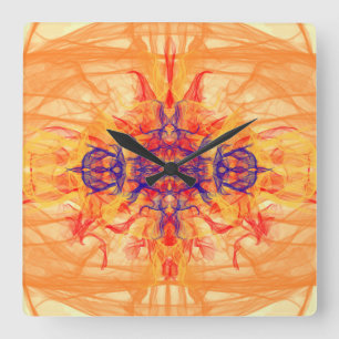ORANJE SMOKE - Fractal Art - Square Wall Clock Vierkante Klok