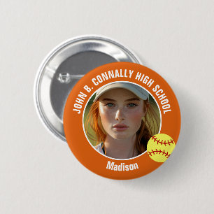 Oranje Softbalspeler Foto Hoge School Geest Ronde Button 5,7 Cm