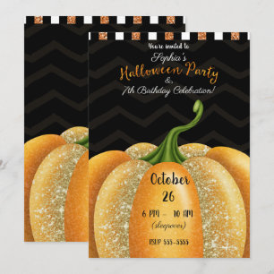 Oranje Sparkle Pumpkin Halloween Birthday Party Kaart