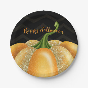 Oranje Sparkle Pumpkin Halloween Birthday Party Papieren Bordje